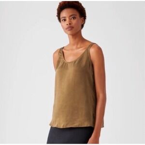 Silky Eileen Fisher Sandwashed Cupro Scoop Neck Tank Hazel Bronze Brown Size M